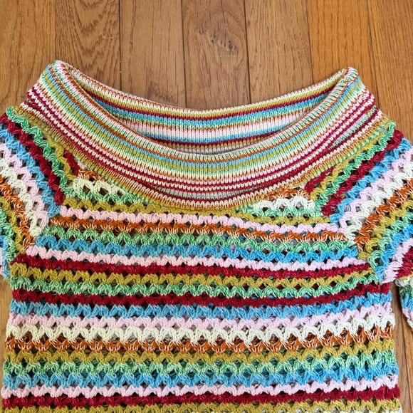 Boston Proper Crochet Sweater Rainbow Stripe Size Medium - Picture 5 of 8